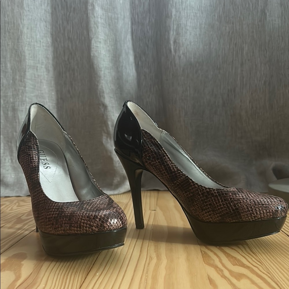 Guess Brown Heels with Peep-Toe Design and High Slender Heel